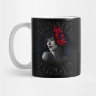 Black and white red flower girl portrait digital artwork Mug